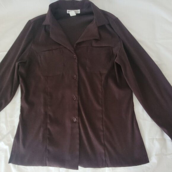 Brown Faux Suede Long Sleeve Blouse Dress Barn Womens Size XL - Picture 7 of 14